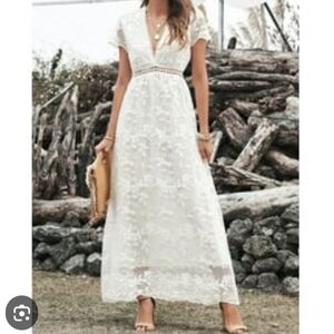 White V-Neck Short Sleeve Maxi Sundress